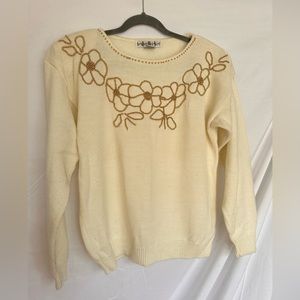 Vintage cream gold flower embellished sweater
